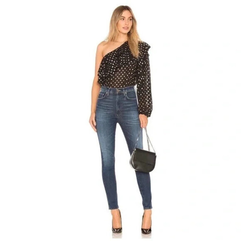 Yumi Kim Sparks Fly One Shoulder Top Hot Spot Gold Polka Dot Size Small H14647